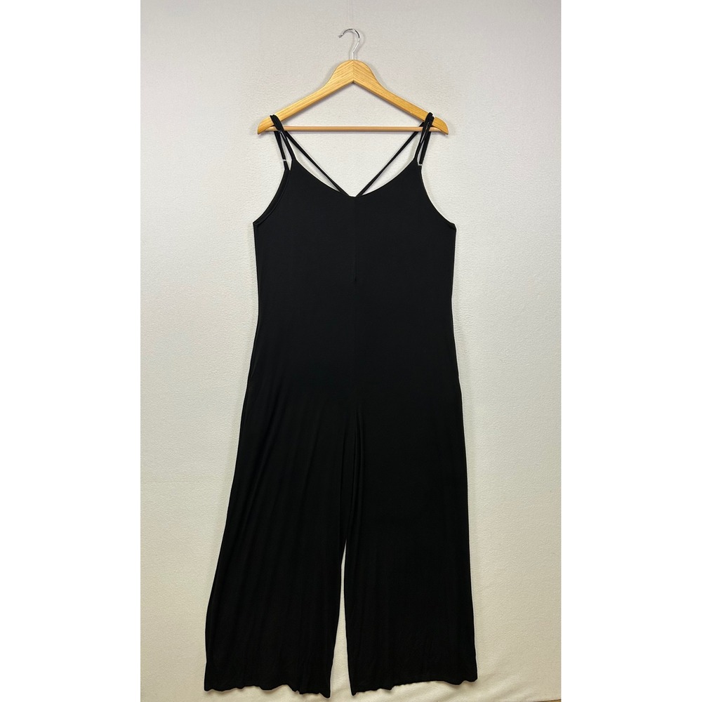Minimalist Bluivy Women L Black Wide‎ Leg Jumpsuit Crisscross Back Pockets Rayon